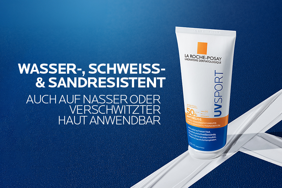 La Roche Posay Anthelios UV Sport Gel LSF 50+ Tube. Wasser-, schweiß- & sandresistent. Auch auf nasser Haut anwendbar.